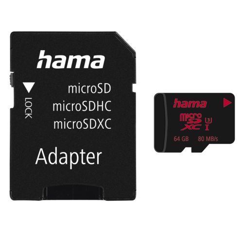Hama 64GB MicroSDXC UHS-I U3 V30 Memory Card 80MB/s + Adapter Hama 64GB MicroSDXC UHS-I U3 V30 Memory Card 80MB/s + Adapter